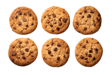 a collection of chocolate chip cookies isolated on a transparent background, generative ai