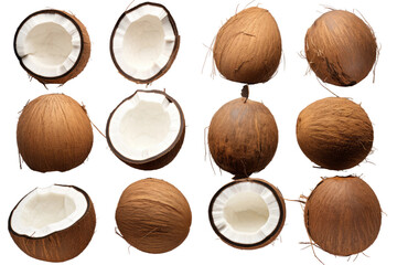 a collection of coconuts isolated on a transparent background, generative ai