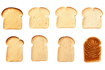 a collection of sliced bread isolated on a transparent background, generative ai