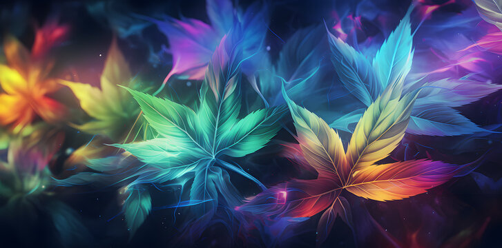 Cannabis neon colors leaf plants on dark background wallpaper