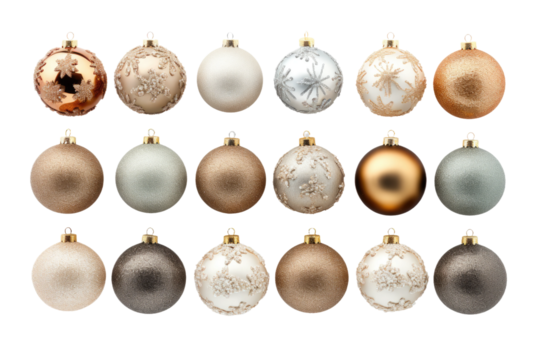 a collection of glittery ornaments isolated on a transparent background, generative ai