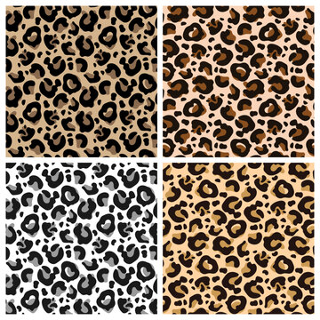 Leopard, tiger seamless pattern, abstract wild animal skin background. Set of leopard textures, design for backgrounds, prints, textiles. Vector