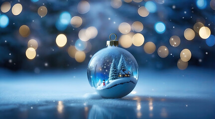 Fototapeta na wymiar ai generative, christmas winter background in a shiny Christmas ball ornament decoration