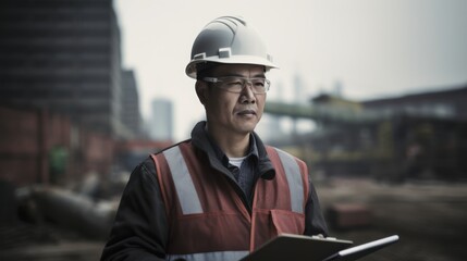 An Asian engineer man doing a project review in construction