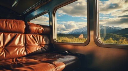 Interior of a seating train carriage for travel - obrazy, fototapety, plakaty