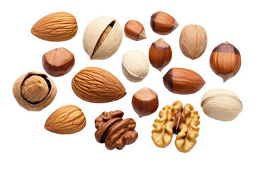 a collection of nuts isolated on a transparent background, generative ai