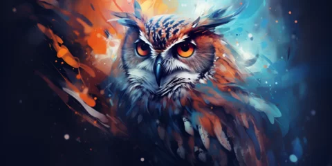 Foto op Canvas Watercolor painting of owl in style of colorful abstract art admirable,Whimsical Owl Splashed with Abstract Brilliance © Umair