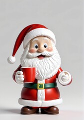 Obraz premium 3D Toy Of Santa Claus Making Hot Cocoa On A White Background.