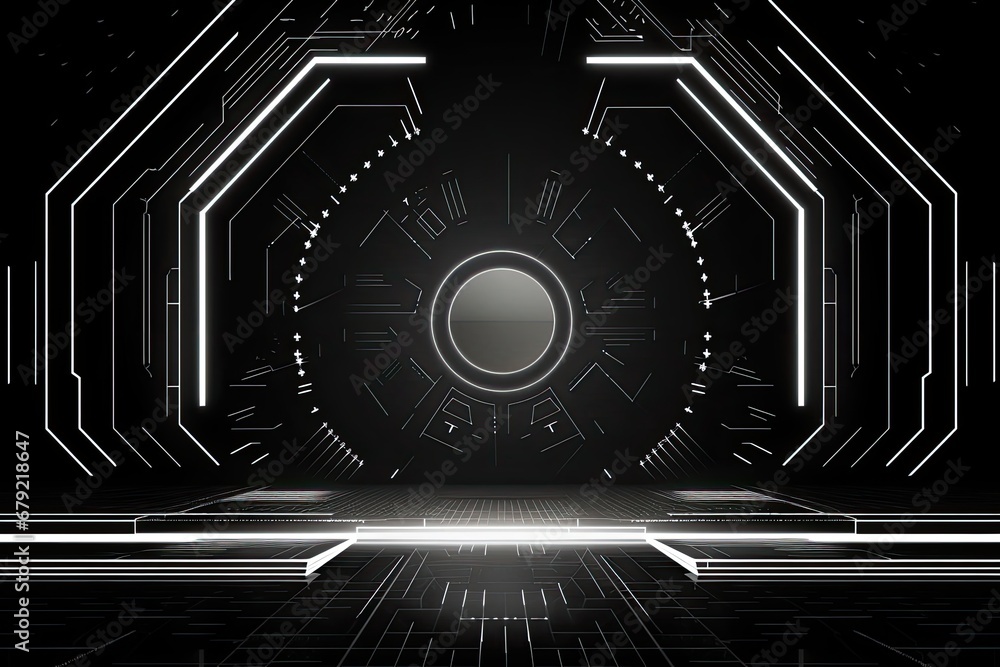 Poster futuristic monochrome matrix with dynamic lines generative ai