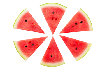 a collection of slices of watermelon isolated on a transparent background, generative ai