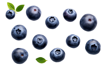 a collection of blueberries isolated on a transparent background, generative ai