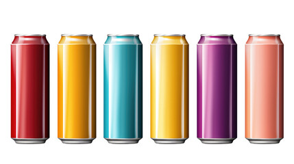 Aluminum slim colored cans isolated on transparent background
