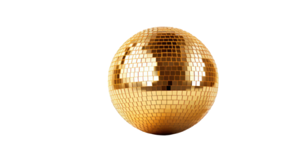 Golden disco mirror ball isolated on transparent background