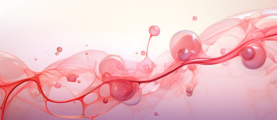 Pink  water drops of molecular structures falling on white background