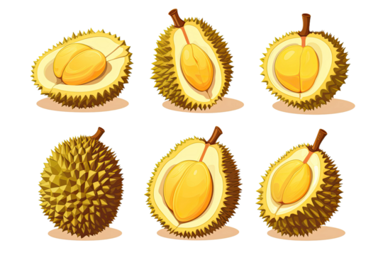 a collection of durian isolated on a transparent background, generative ai