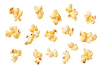 a collection of popcorn isolated on a transparent background, generative ai