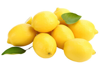 a collection of bright yellow lemons isolated on a transparent background, generative ai