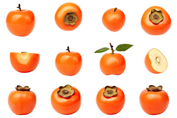 Fototapeta premium a collection of persimmons isolated on a transparent background, generative ai