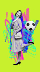 Contemporary art collage. Modern creative artwork. Monochrome woman, medieval woman dressed smart...