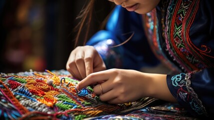 Woman engaged in embroidery