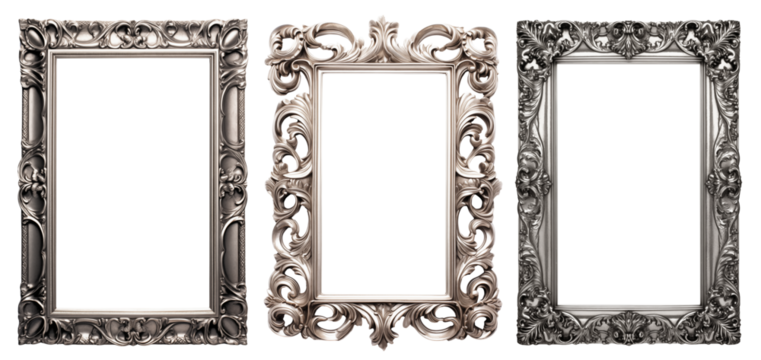 Set of intricate ornate metal frames - Isolated transparent PNG - Premium pen tool cutout