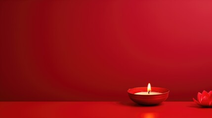 Zen Candle with smooth red background. A single candle with copyspace.