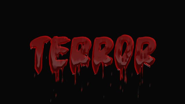 Word terror with animated effect on text bleeding like tortured victim