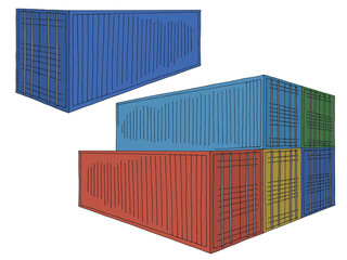 Cargo container graphic color isolated set sketch illustration vector