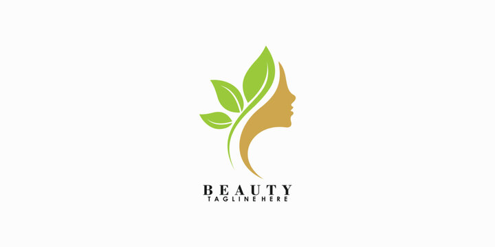beauty logo desgin with leaf logo premium vector