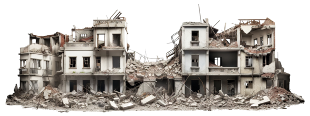 Destroyed houses in urban ruins, cut out
