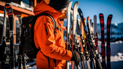 Fototapeta na wymiar A skier waiting for his turn for the ski pass or forfait at the ski resort