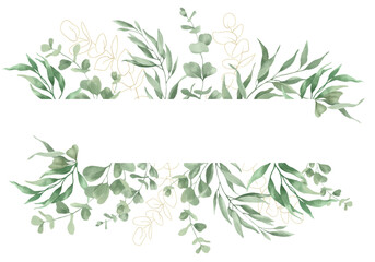 Watercolor floral card with eucalyptus branches. Hand drawn illustration isolated on white background. Vector EPS. © Alla