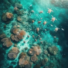 Naklejka na ściany i meble coral reef and sea underwater background