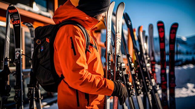 A skier waiting for his turn for the ski pass or forfait at the ski resort