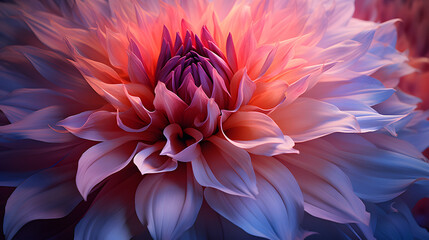 An up-close photograph of a blooming flower showcasing a mesmerizing gradient of colors within its petals, from rich reds to soft lavenders.