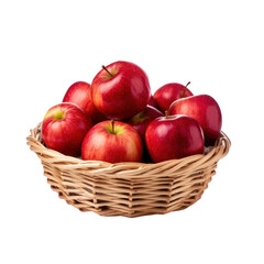 Red delicious apples on bowl basket. Isolated transparent background