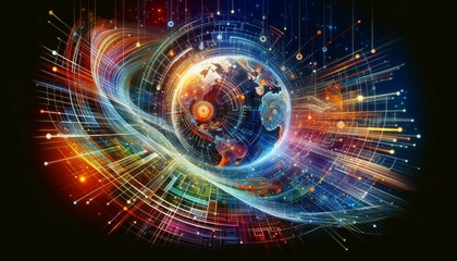 Obraz premium Interconexión Global con Planeta y Datos