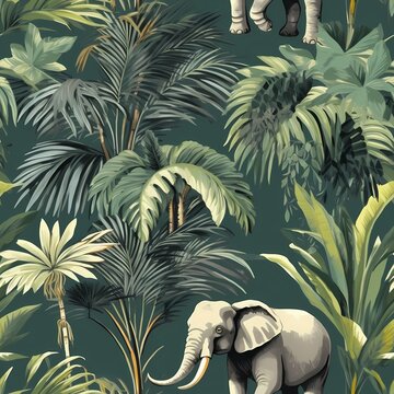 Jungle chinoiserie wallpaper Featuring a design of Elephant seamless pattern