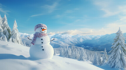 Obraz premium A snowman in the mountains