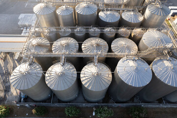 Aerial photographic view of some industrial silos