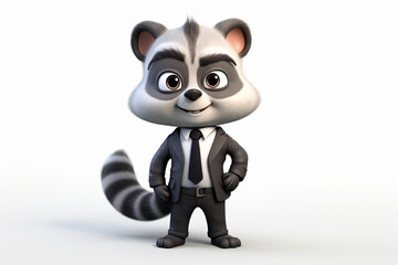 3d character of a business raccoon