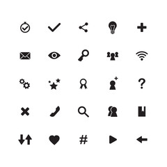 Set of social media icons. 25 icons collection for internet network or mobile application. Web signs template. Pictograms isolated