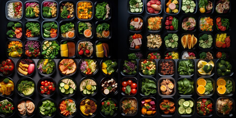 Fototapeta na wymiar Lunches to go. Food grab and go. Ready-to-eat lunches in containers for office workers.