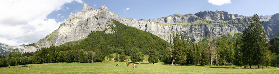 Fototapeta na wymiar En arrivant dans le cirque du Fer-à-Cheval dans le département de la Haute-Savoie en France