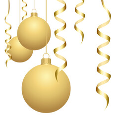 Boules de Noël avec suspensions et serpentins en or - obrazy, fototapety, plakaty