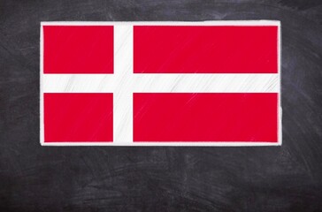 Hand drawn flag of Denmark on a black chalkboard