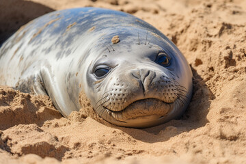 Obraz premium Hawaiian Monk Seal. Listed as endangered in IUCN Red List.