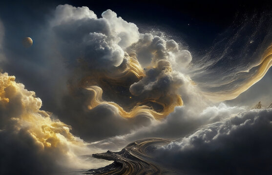 abstraction is something that is not really an illusion, the sky is gold, a dark background