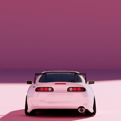 4K Square rear view a white metalic supercar with Pink pastel color background isolated, JDM japan car or Japanese Domestic Market