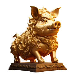 Golden pig statue on transparent background, white background, isolated, icon material, vector illustration
